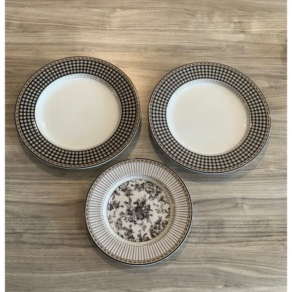 ROYAL DOULTON STUDIO PROVENCE PLAID 2 DINNER & 1 SALAD PLATE As Is - Picture 2 of 13